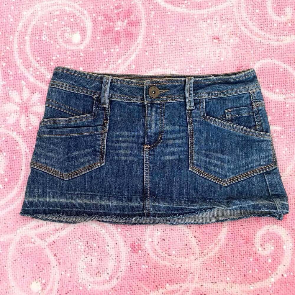vintage 2000s dark wash denim mini skirt streetwear society